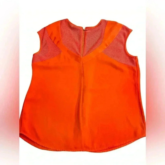Kut From The Kloth Orange Short Cap Sleeve Mesh Trimmed Rayon/Poly Shirt M - Picture 4 of 5